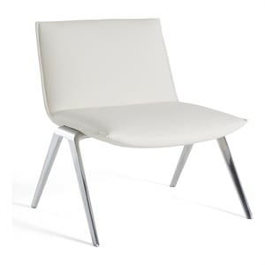 Pemberly Row Modern White Vegan Leather Accent Chair with Stainless Steel Legs