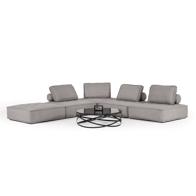 Pemberly Row Modern Modular Gray Fabric Armless Seat with Lumbar Cushion