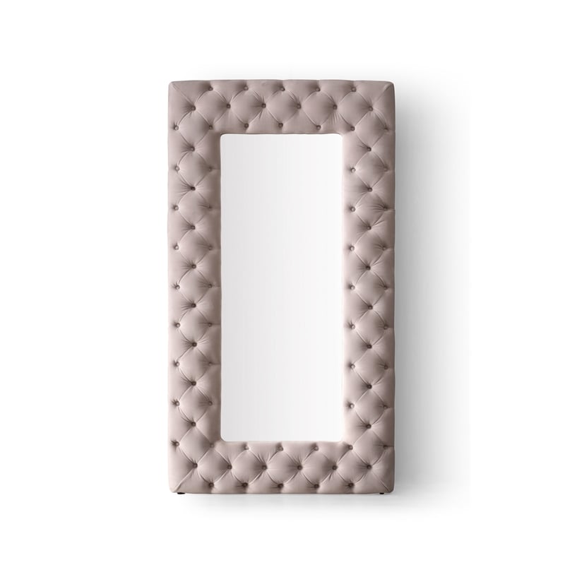 Pemberly Row Transitional Gray Velvet Floor Mirror with Diamond Tufting
