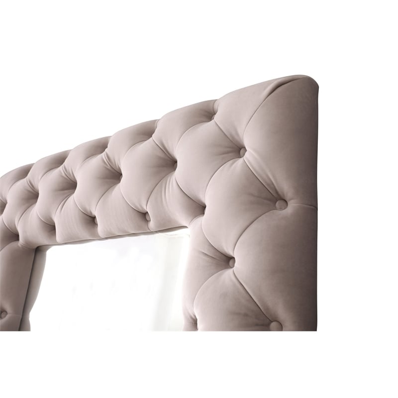 Pemberly Row Transitional Gray Velvet Floor Mirror with Diamond Tufting