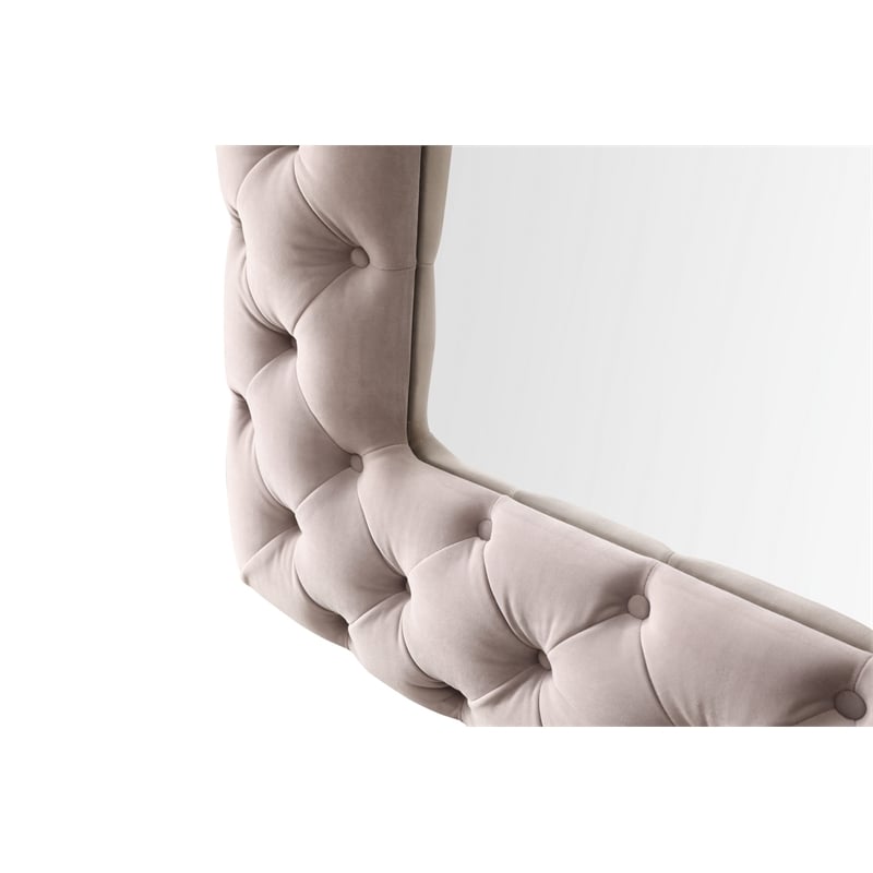 Pemberly Row Transitional Gray Velvet Floor Mirror with Diamond Tufting