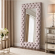 Pemberly Row Transitional Gray Velvet Floor Mirror with Diamond Tufting