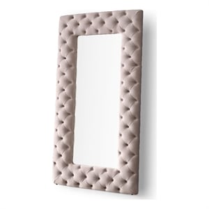 Pemberly Row Transitional Gray Velvet Floor Mirror with Diamond Tufting