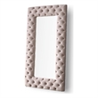 Pemberly Row Transitional Gray Velvet Floor Mirror with Diamond Tufting