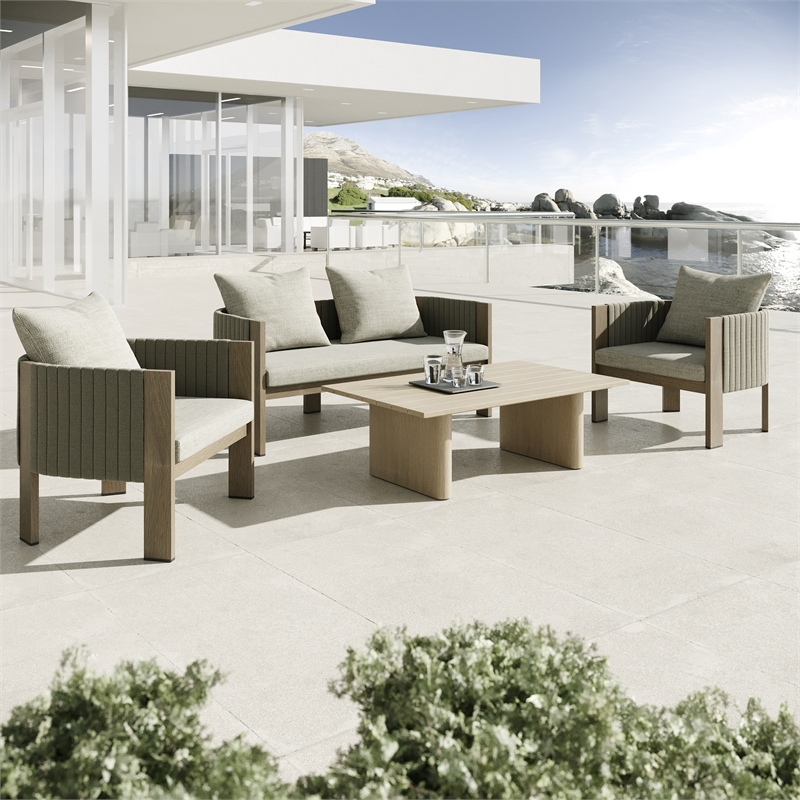 Pemberly Row Outdoor Beige Fabric & Gray Rope Chair