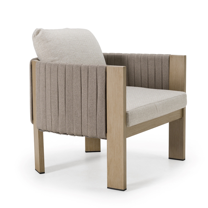 Pemberly Row Outdoor Beige Fabric & Gray Rope Chair