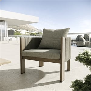 Pemberly Row Outdoor Beige Fabric & Gray Rope Chair