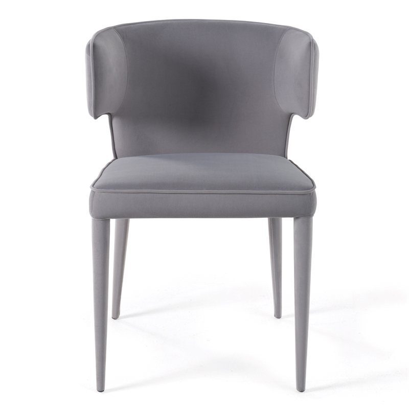 Pemberly Row Gray Velvet Arm Dining Chair with Metal Frame