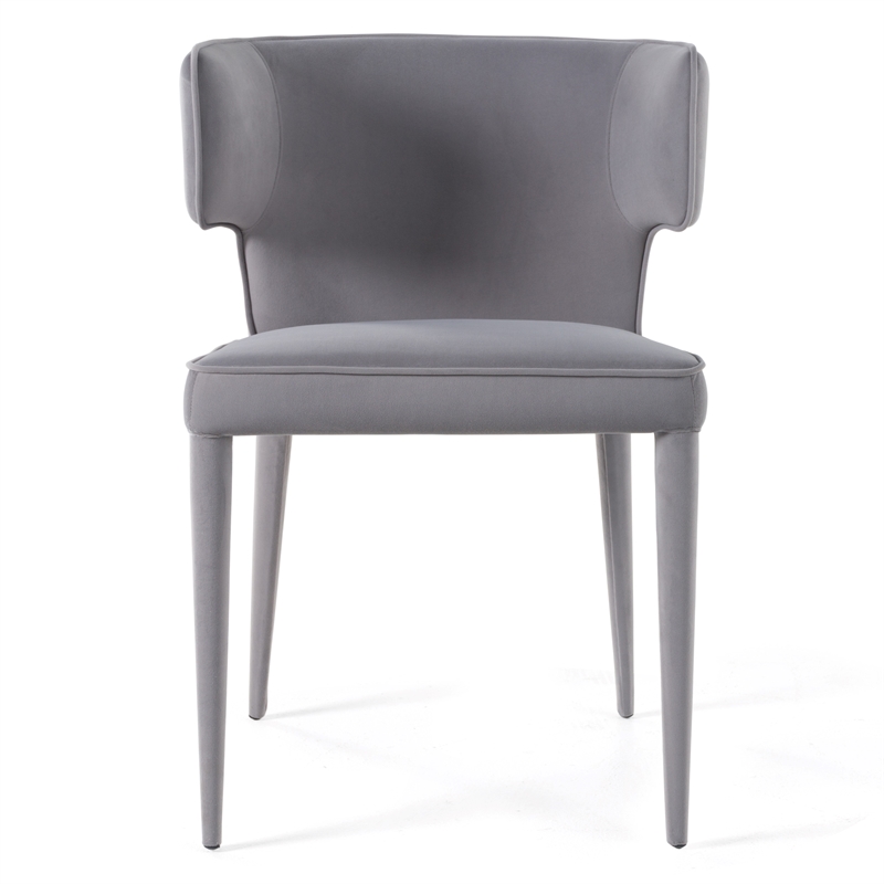 Pemberly Row Gray Velvet Arm Dining Chair with Metal Frame