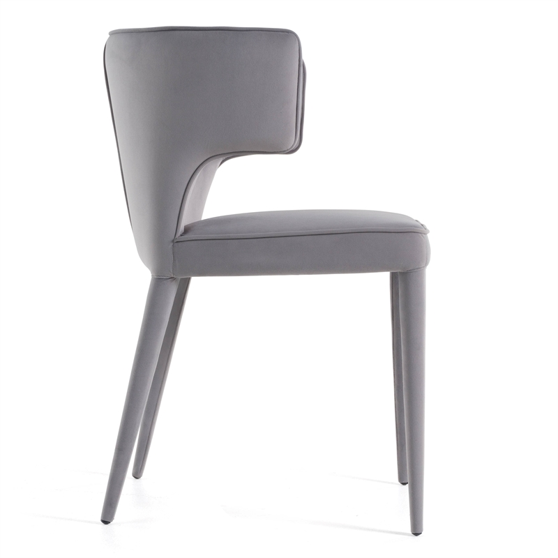 Pemberly Row Gray Velvet Arm Dining Chair with Metal Frame