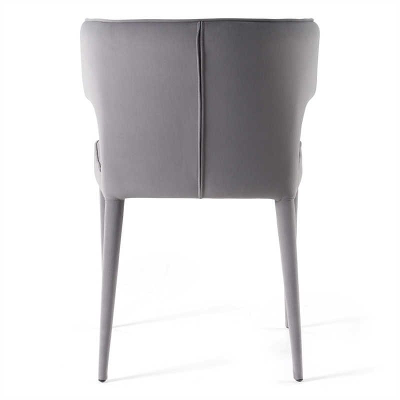 Pemberly Row Gray Velvet Arm Dining Chair with Metal Frame
