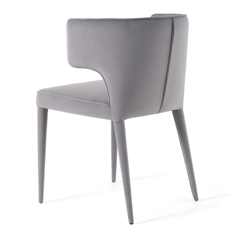 Pemberly Row Gray Velvet Arm Dining Chair with Metal Frame