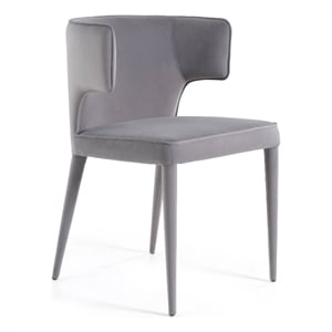 Pemberly Row Gray Velvet Arm Dining Chair with Metal Frame