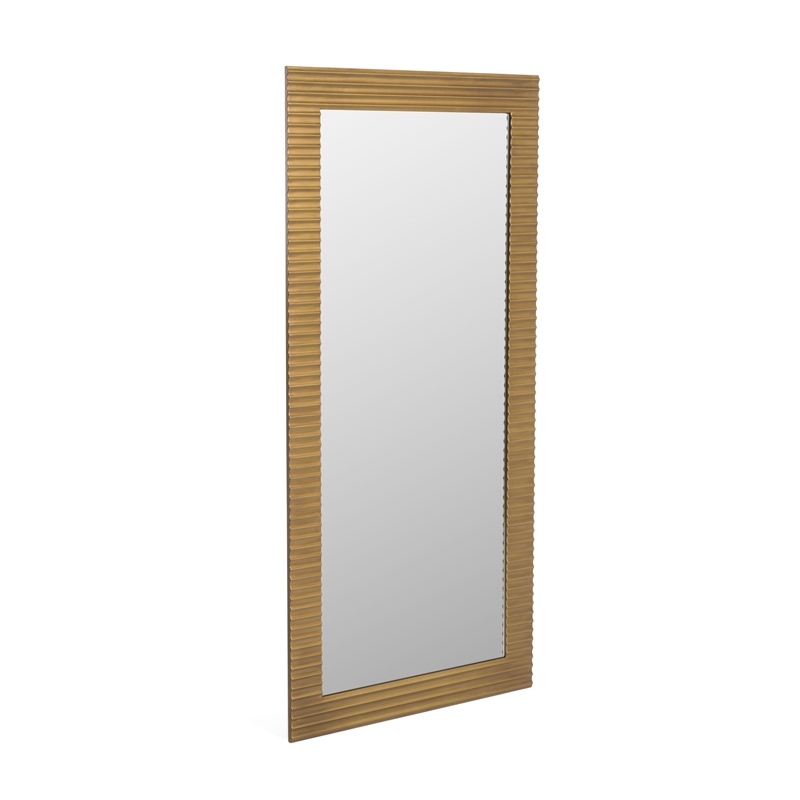 Pemberly Row Brushed Brass Floor Mirror with Wood Frame