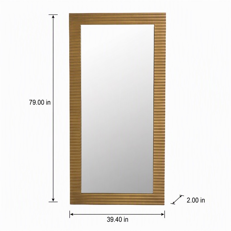 Pemberly Row Brushed Brass Floor Mirror with Wood Frame