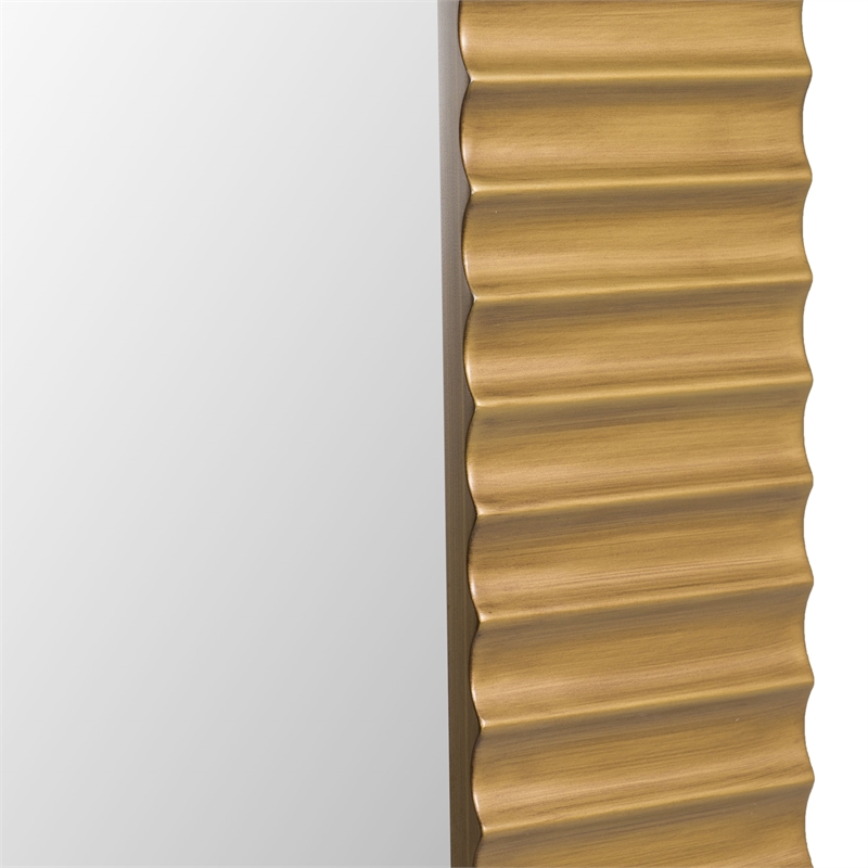 Pemberly Row Brushed Brass Floor Mirror with Wood Frame