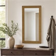 Pemberly Row Brushed Brass Floor Mirror with Wood Frame