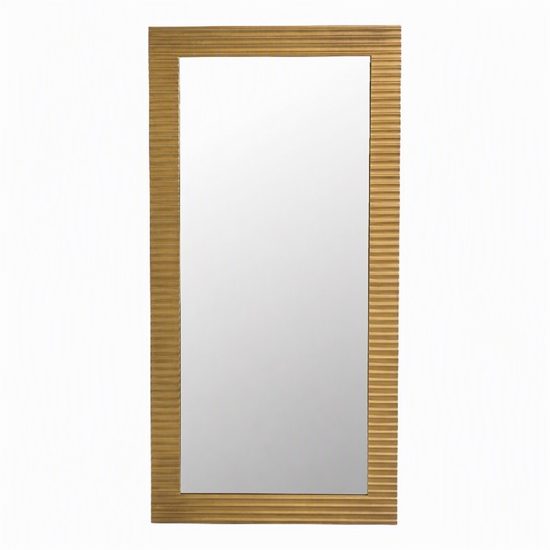 Pemberly Row Brushed Brass Floor Mirror with Wood Frame