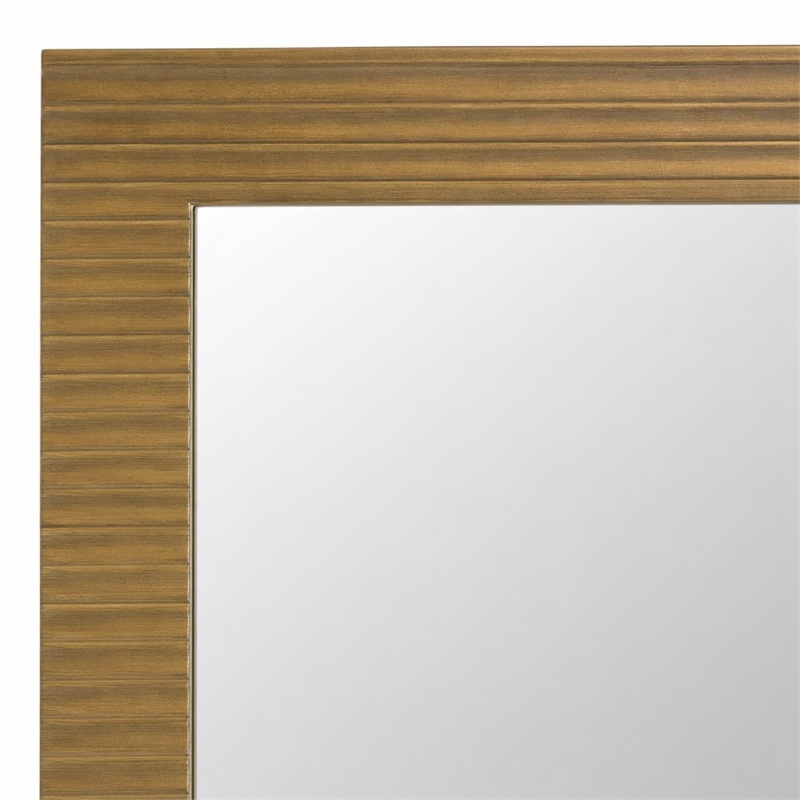 Pemberly Row Brushed Brass Floor Mirror with Wood Frame