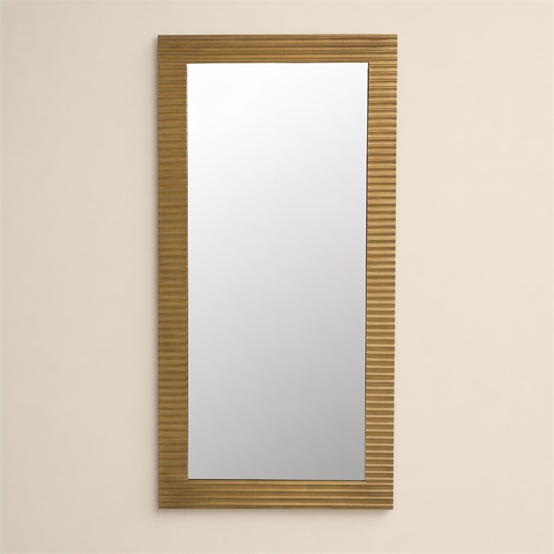 Pemberly Row Brushed Brass Floor Mirror with Wood Frame