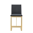 Pemberly Row Modern Dark Grey Vegan Leather Counter Stool with Brass Legs