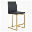 Pemberly Row Modern Dark Grey Vegan Leather Counter Stool with Brass Legs