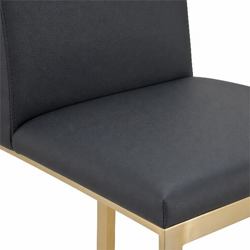 Pemberly Row Modern Dark Grey Vegan Leather Counter Stool with Brass Legs