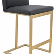 Pemberly Row Modern Dark Grey Vegan Leather Counter Stool with Brass Legs