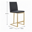 Pemberly Row Modern Dark Grey Vegan Leather Counter Stool with Brass Legs