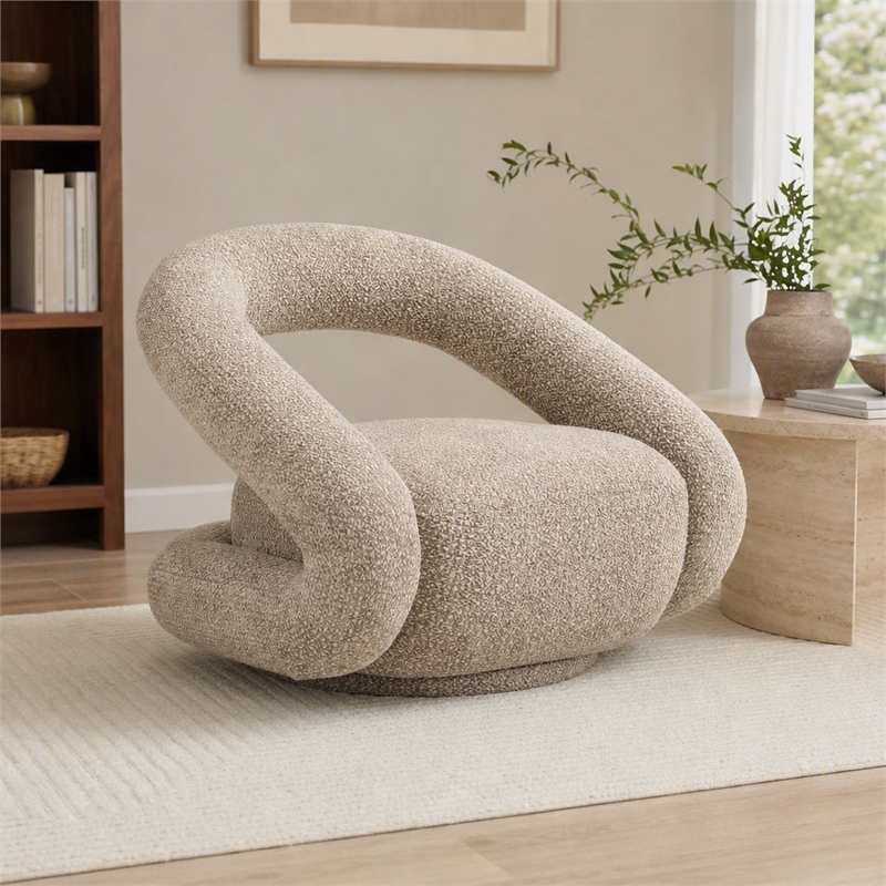 Pemberly Row Modern Beige Fabric Swivel Accent Chair with Metal Base
