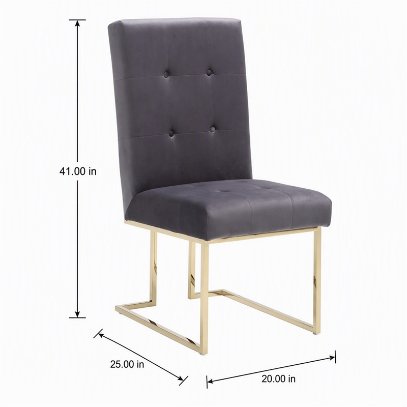 Pemberly Row Grey Tufted Fabric Dining Chairs with Gold Legs (Set of 2)
