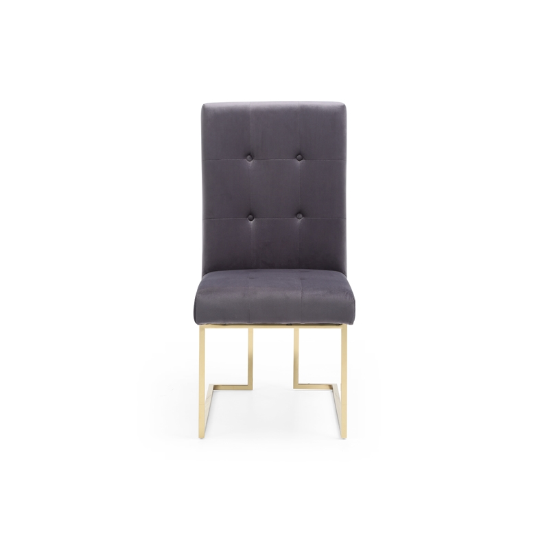 Pemberly Row Grey Tufted Fabric Dining Chairs with Gold Legs (Set of 2)