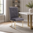 Pemberly Row Grey Tufted Fabric Dining Chairs with Gold Legs (Set of 2)