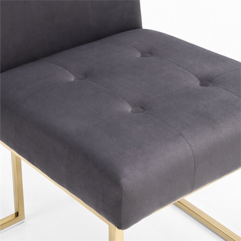 Pemberly Row Grey Tufted Fabric Dining Chairs with Gold Legs (Set of 2)