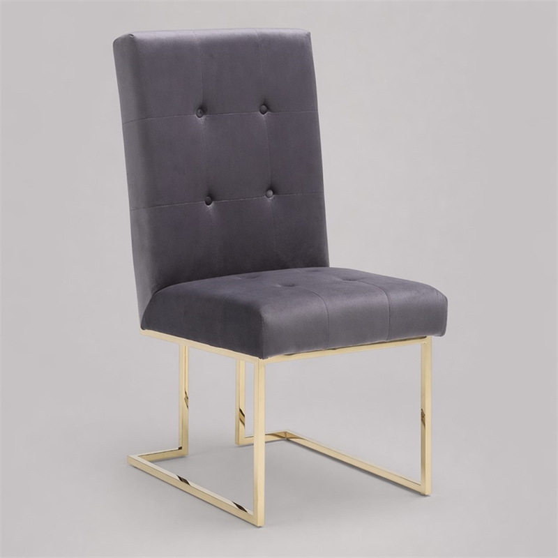 Pemberly Row Grey Tufted Fabric Dining Chairs with Gold Legs (Set of 2)