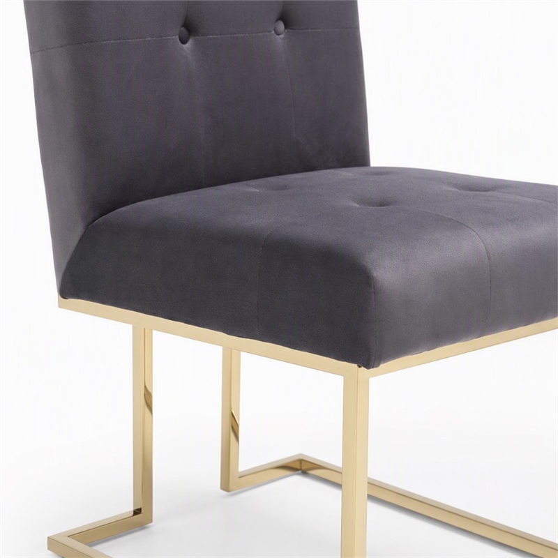 Pemberly Row Grey Tufted Fabric Dining Chairs with Gold Legs (Set of 2)