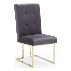 Pemberly Row Grey Tufted Fabric Dining Chairs with Gold Legs (Set of 2)