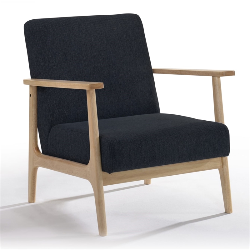 Pemberly Row Modern Black Fabric Accent Chair with Oak Wood Frame