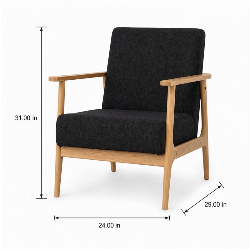 Pemberly Row Modern Black Fabric Accent Chair with Oak Wood Frame