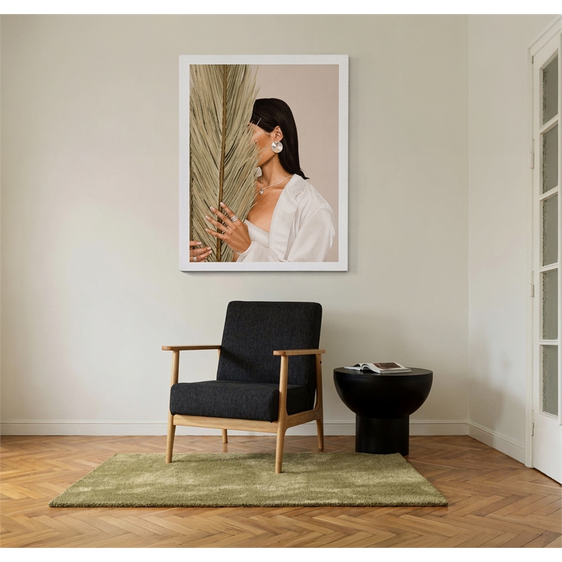 Pemberly Row Modern Black Fabric Accent Chair with Oak Wood Frame