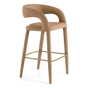 Pemberly Row Modern Tan Bar Chair with Leatherette Upholstery and Footrest