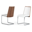 Pemberly Row Modern Dining Chair Set in White Leatherette & Walnut (2)
