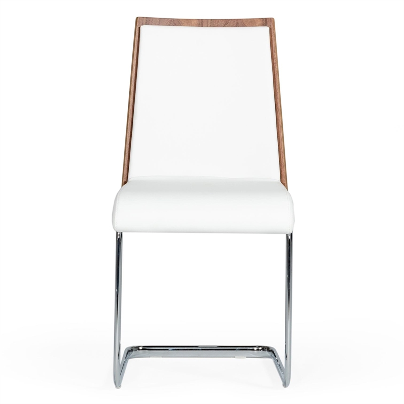 Pemberly Row Modern Dining Chair Set in White Leatherette & Walnut (2)