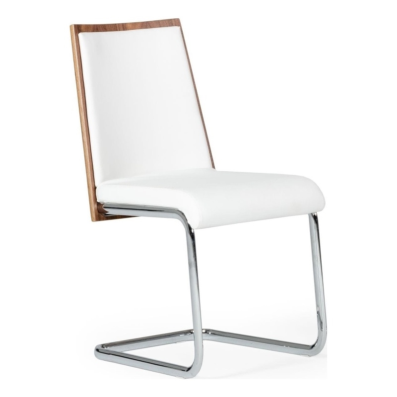 Pemberly Row Modern Dining Chair Set in White Leatherette & Walnut (2)