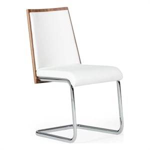 Pemberly Row Modern Dining Chair Set in White Leatherette & Walnut (2)
