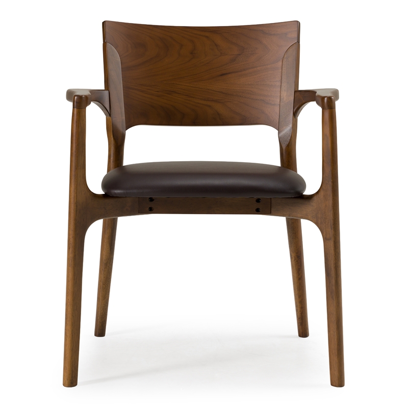 Pemberly Row Mid-Century Brown Leatherette Dining Arm Chair