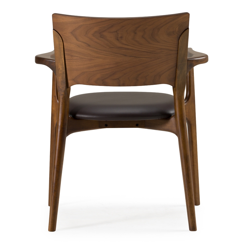 Pemberly Row Mid-Century Brown Leatherette Dining Arm Chair
