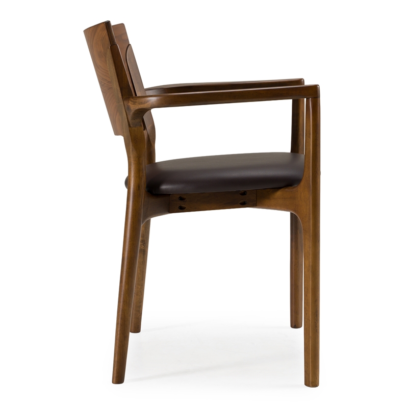 Pemberly Row Mid-Century Brown Leatherette Dining Arm Chair