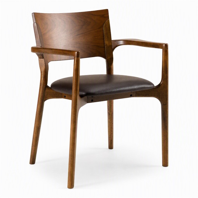 Pemberly Row Mid-Century Brown Leatherette Dining Arm Chair