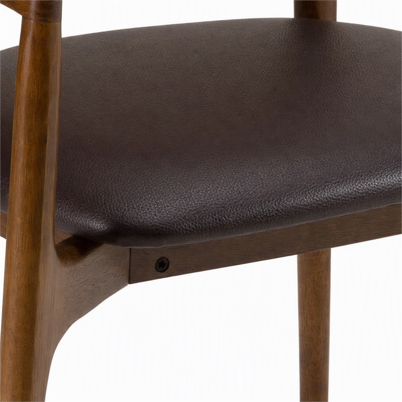 Pemberly Row Mid-Century Brown Leatherette Dining Arm Chair
